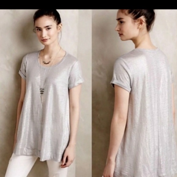 Anthropologie Tops - Anthro Bordeaux Metallic Silver Top Size Small